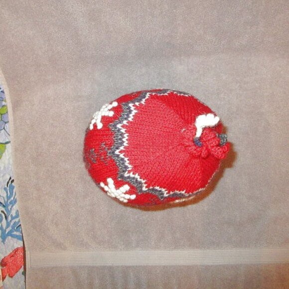 Vtg Neckworks Alpaca Wool Beanie Hat 3D Chunky Knit Snowflakes Pom Holiday Skl